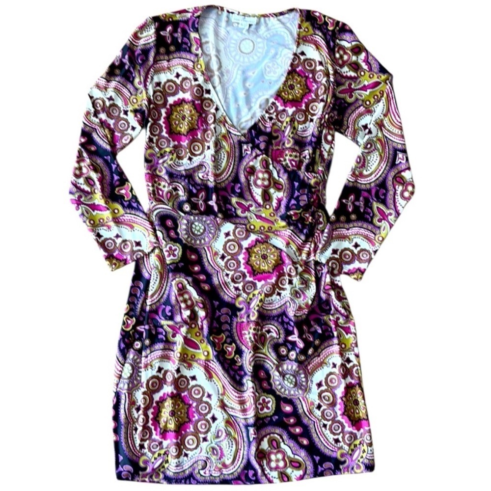 EUC Jude Connolly Diane Faux Wrap Stretch
Dress Black Paisley Large Retail $248